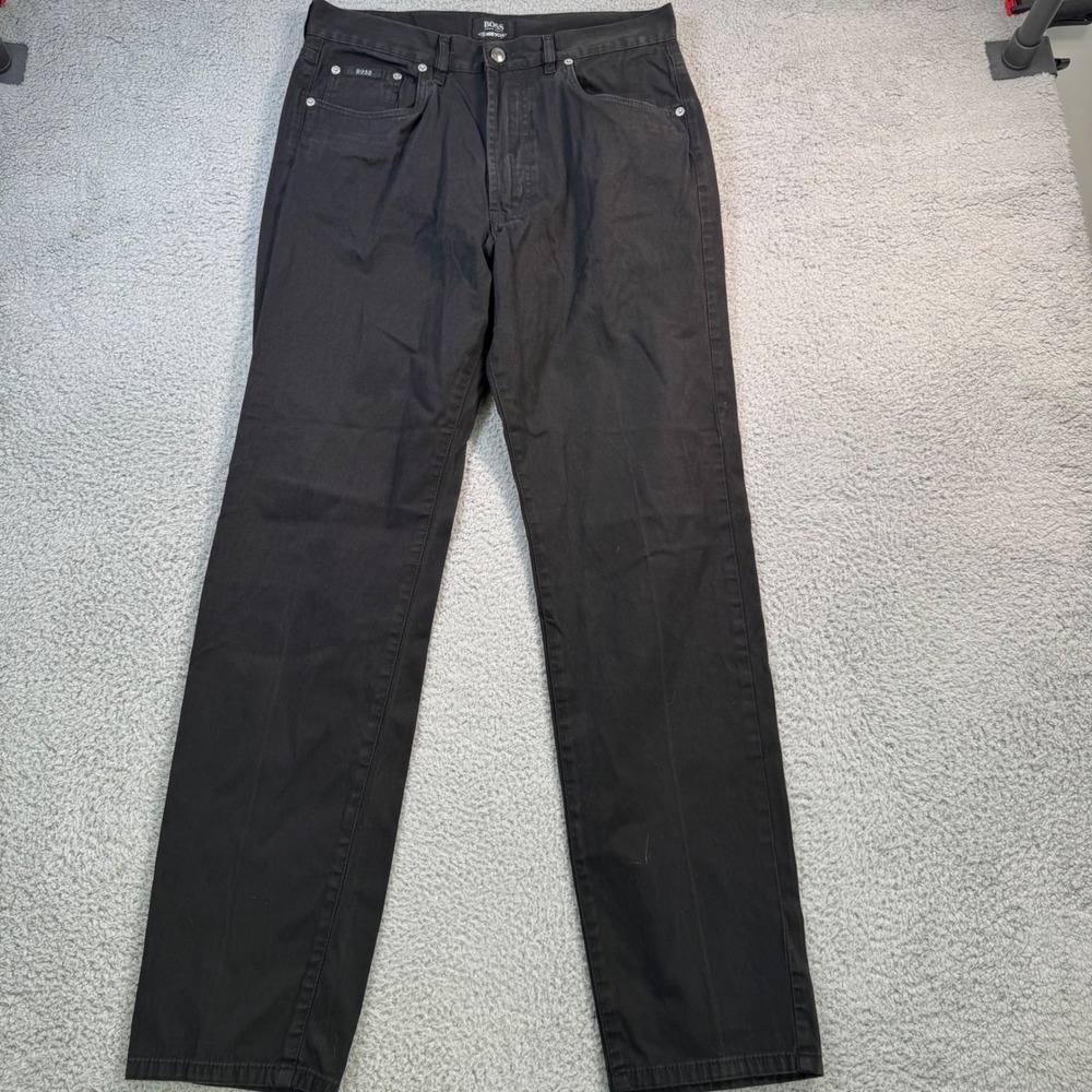 BOSS Hugo Boss Montana Mens Black Stretch Straight Leg Pants Made in Italy 34x32